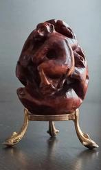 Antiek Houtsnijwerk Uniek Kunstobject op Driedelige Standaad, Antiek en Kunst, Ophalen of Verzenden