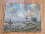 Oud Schilderij P. Veldhuis Gesigneerd boerderij Zoeterwoude, Antiek en Kunst, Ophalen of Verzenden