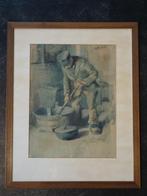 aquarel karnende boer bij boerderij, PM van Walcheren 1910, Antiek en Kunst, Kunst | Schilderijen | Klassiek, Verzenden