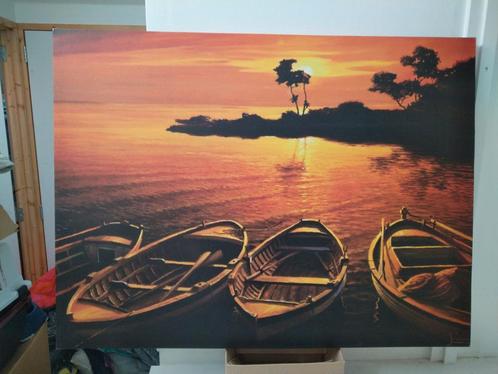 Zonsondergang Schilderij met Boten, Antiek en Kunst, Kunst | Schilderijen | Klassiek, Ophalen