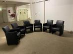 Prachtige leren stoelen 6 stuks met armleuningen en wieltjes, Ophalen, Gebruikt, Zwart, Vijf, Zes of meer stoelen