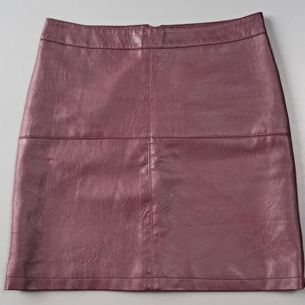 Wijnrood/bordeaux nepleer faux leer rok S/36 PU, Verzenden, Zo goed als nieuw, Maat 36 (S), Boven de knie