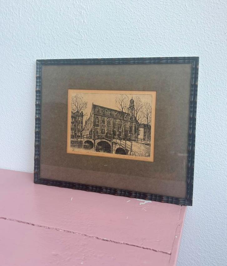 Originele ets Leiden Academie - Marius Janssen, Antiek en Kunst, Kunst | Etsen en Gravures, Ophalen of Verzenden
