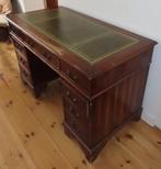 Fraai antiek Engels bureau, ingelegd groenlederen blad, 1850, Ophalen of Verzenden