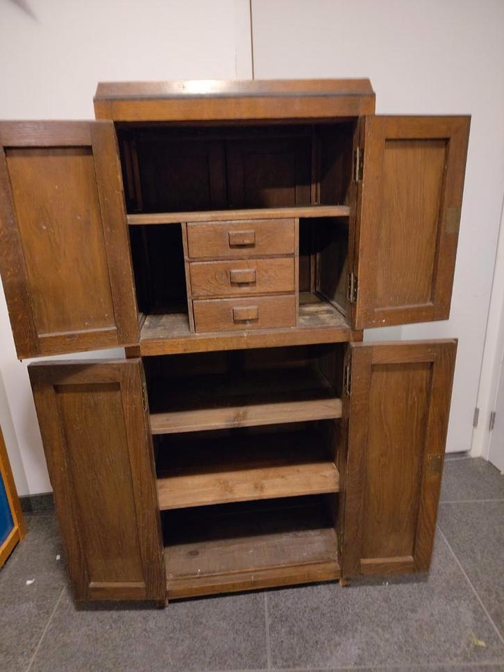 Vintage eikenhouten kast 131x57x43 (hxbxd), Huis en Inrichting, Kasten | Secretaires, Gebruikt, Ophalen