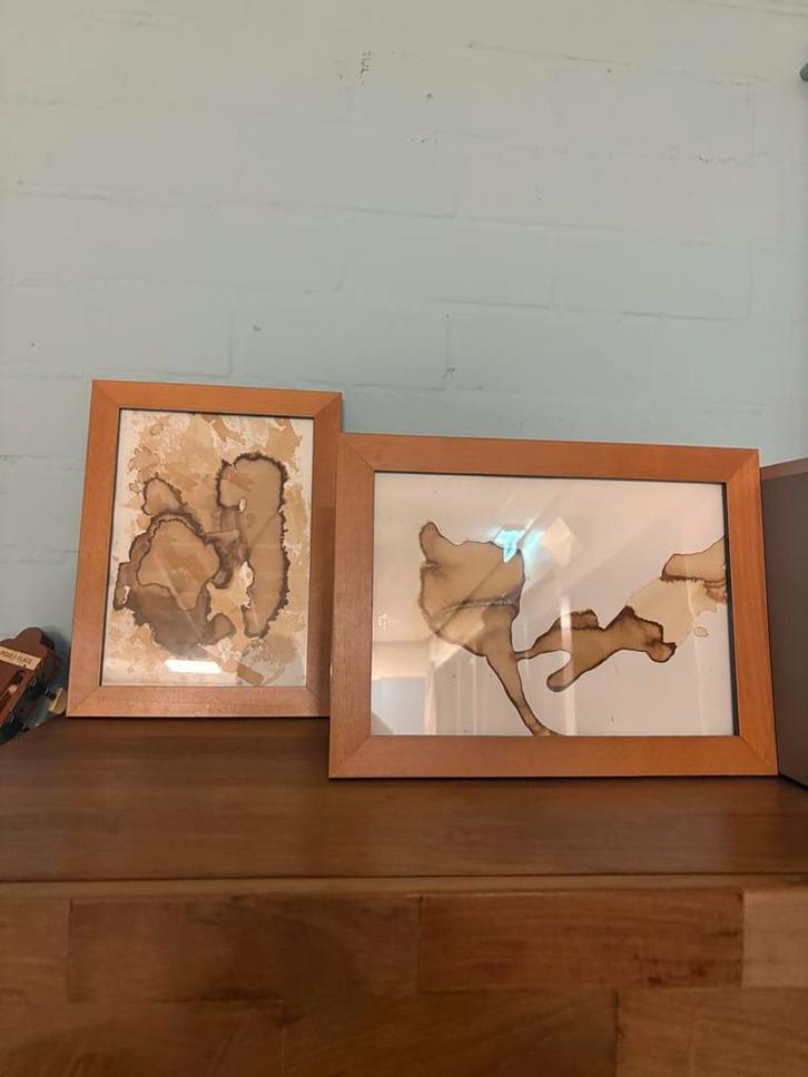 Koffie Vlek Kunst - Set van 2, Antiek en Kunst, Kunst | Tekeningen en Foto's, Ophalen