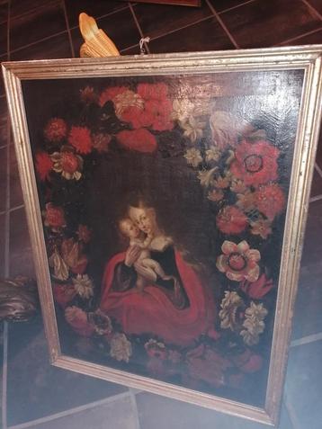 madonna met kind in bloemen krans 1600 beschikbaar voor biedingen