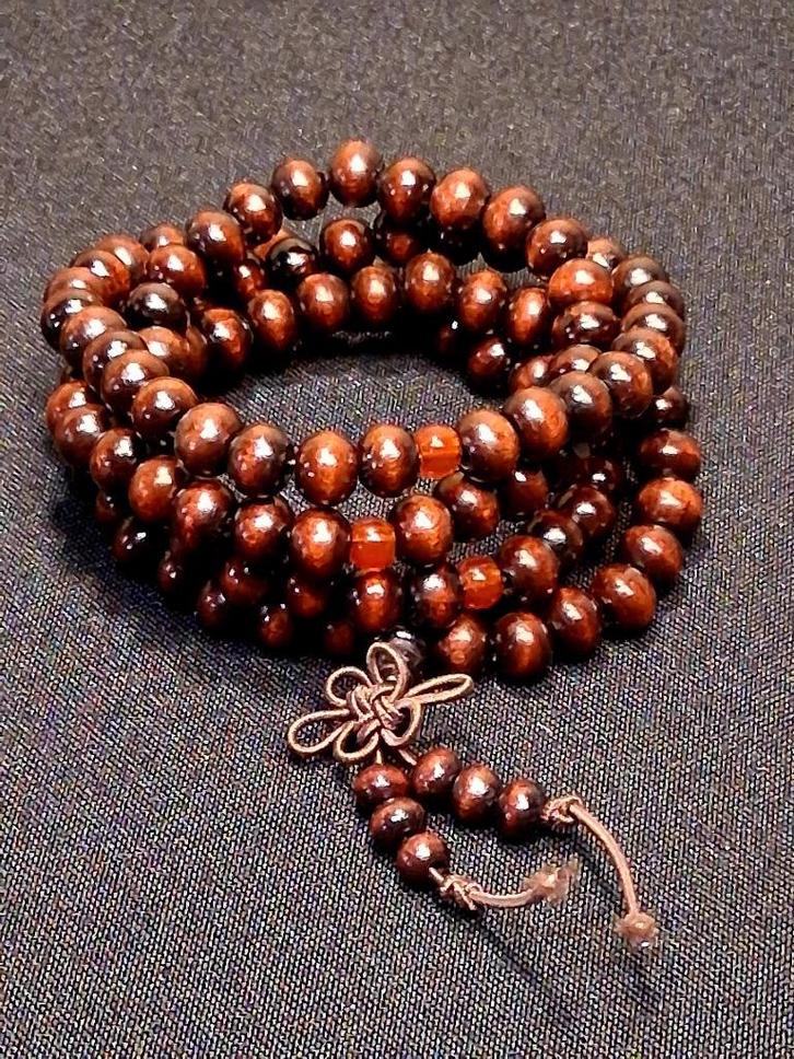 Sandelhouten rood bruin kralen Mala gebedsketting, Sieraden, Tassen en Uiterlijk, Kettingen, Nieuw, Overige materialen, Bruin