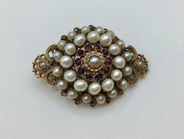 Vintage broche goud verguld goud? Zaadparels Robijnen antiek beschikbaar voor biedingen
