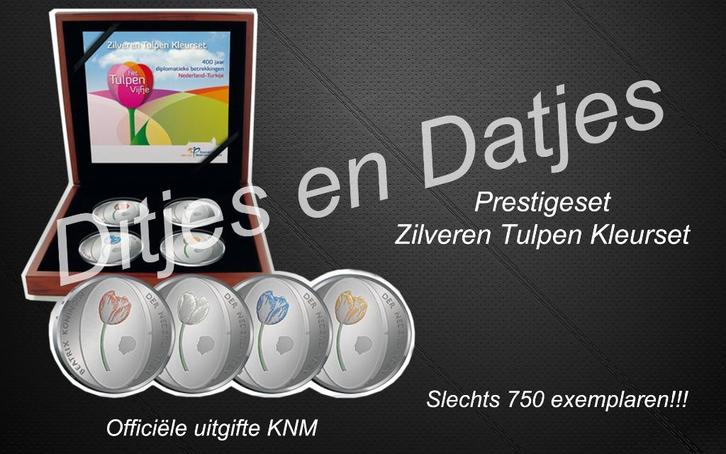 Zilveren kleurset Tulpen Vijfje KNM, Postzegels en Munten, Munten | Nederland, Euro's, Koningin Beatrix, Zilver, Ophalen of Verzenden