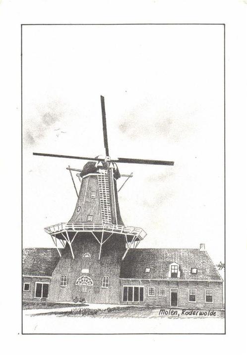 Molen, Roderwolde - tekening - gelopen, Verzamelen, Ansichtkaarten | Nederland, Gelopen, Overijssel, Ophalen of Verzenden