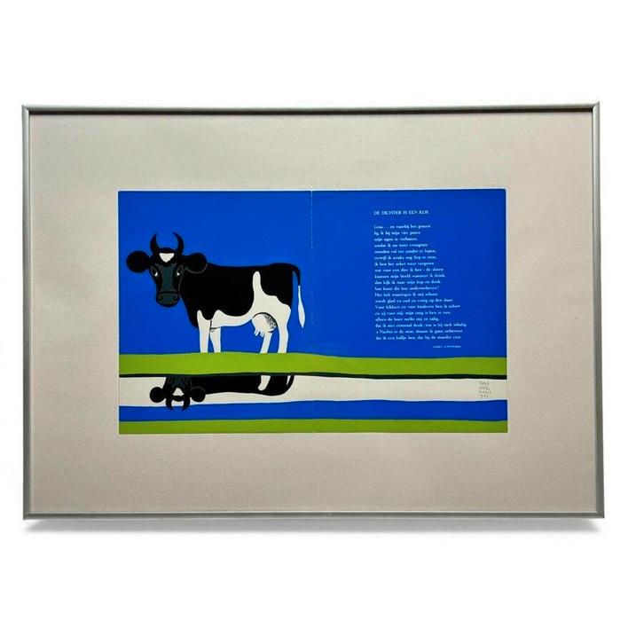 Thijs Overmans (1928) - De dichter is een koe, Antiek en Kunst, Kunst | Litho's en Zeefdrukken, Ophalen of Verzenden