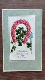 Felicitatie verjaardag.Reliëfkaart.Bloemen hoefijzer, Ophalen of Verzenden