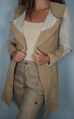 Travel Couture by Heine –Genuine Leather&Woven Contrast Coat, Maat 38/40 (M), Verzenden, Beige, Zo goed als nieuw