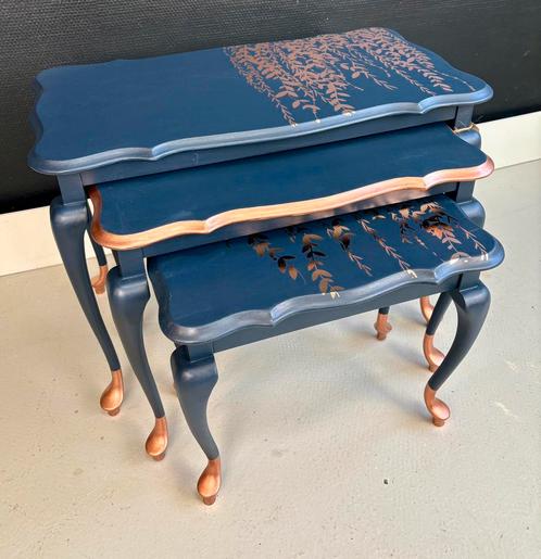 Vintage bijzettafels gerestyled, Huis en Inrichting, Tafels | Bijzettafels, Zo goed als nieuw, Rechthoekig, Minder dan 55 cm, Hout