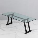 Superstudio, eettafel 'Teso', glas, gelakt essenhout, staal,, Gebruikt, Vijf personen of meer, 150 tot 200 cm, Rechthoekig