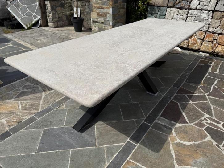 Raw Travertino Design tafel 290 x 110 x 4 cm - 8 personen, Tuin en Terras, Tuintafels, Nieuw, Rechthoekig, Overige materialen