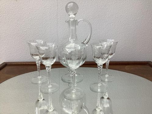 Antieke Kristallen Karaf Set met 5 Glazen, Antiek en Kunst, Antiek | Glas en Kristal, Ophalen of Verzenden