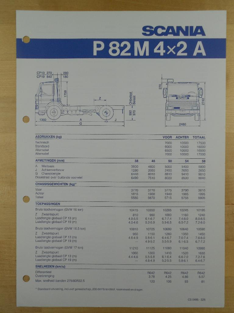 Scania P82 4x2 1985 Technische Specificatie P 82, Ophalen, Algemeen, Zo goed als nieuw, Scania