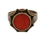 Gouden Vintage dames ring met cabochon geslepen bloedkoraal, Goud, Goud, Met edelsteen, 17 tot 18