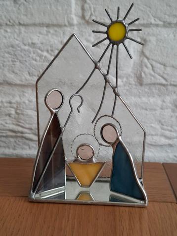 Glas in lood kunststukje. Kerststal. H 16 cm. Handgemaakt. beschikbaar voor biedingen