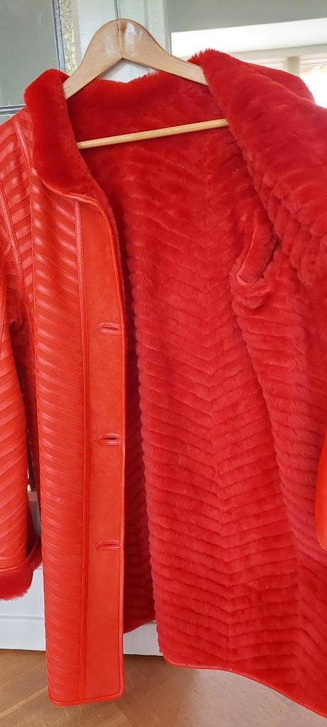 Mooie rode lederen jas, Kleding | Dames, Jasjes, Kostuums en Pakken, Zo goed als nieuw, Maat 38/40 (M), Rood, Ophalen of Verzenden