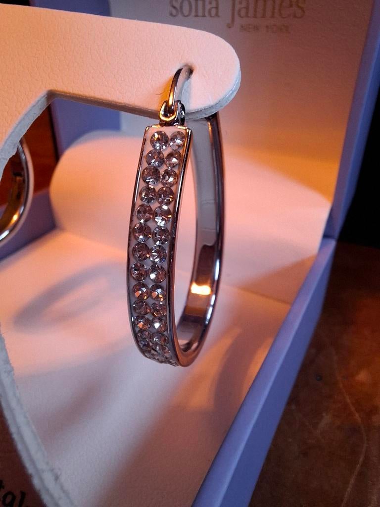 Creolen met strass, Overige materialen, Nieuw, Ophalen of Verzenden, Zilver