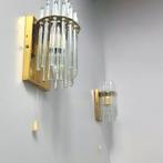 Wandlampen jaren 70 sciolari messing met glas mid century, Ophalen of Verzenden, Zo goed als nieuw, Glas