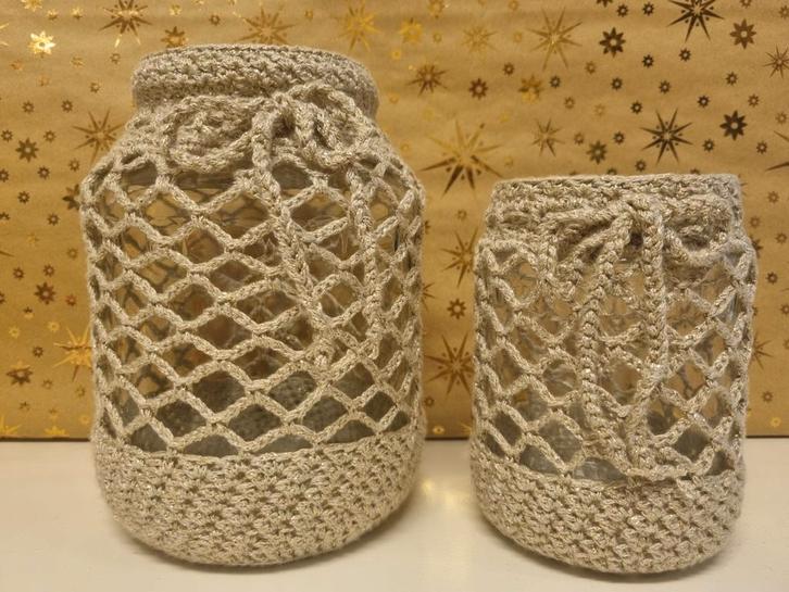 Gehaakte kandelaars beige goud - set van 2 ** Kerst tip **, Huis en Inrichting, Woonaccessoires | Kandelaars en Kaarsen, Nieuw