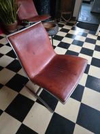 Vintage leren stoel met metalen frame, Ophalen, Gebruikt, Bruin, Vintage