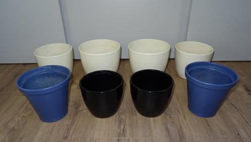 8 aardewerk geglazuurde bloempotten c.q. plantenpotten, Tuin en Terras, Bloempotten, Aardewerk, Binnen, Minder dan 25 cm, Rond