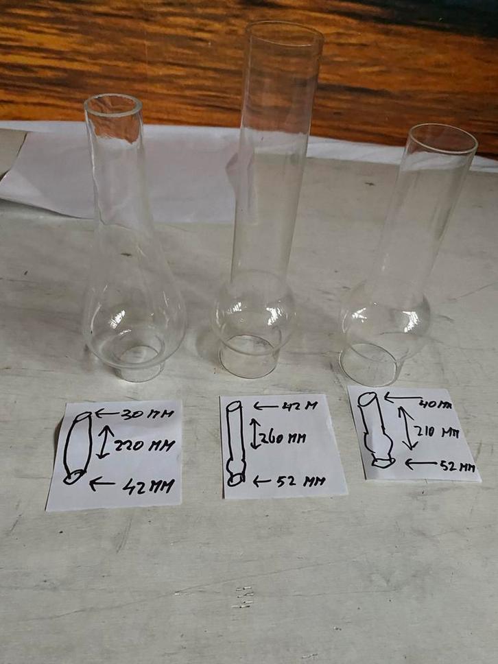 olielamp glzen, 3 verschillende, Antiek en Kunst, Antiek | Lampen, Ophalen of Verzenden