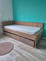 Steigerhouten bed met lades - greywash, Ophalen, Gebruikt, 90 cm, Eenpersoons