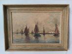 Oud Havenzicht met boten olieverf op doek gesigneerd, Ophalen of Verzenden