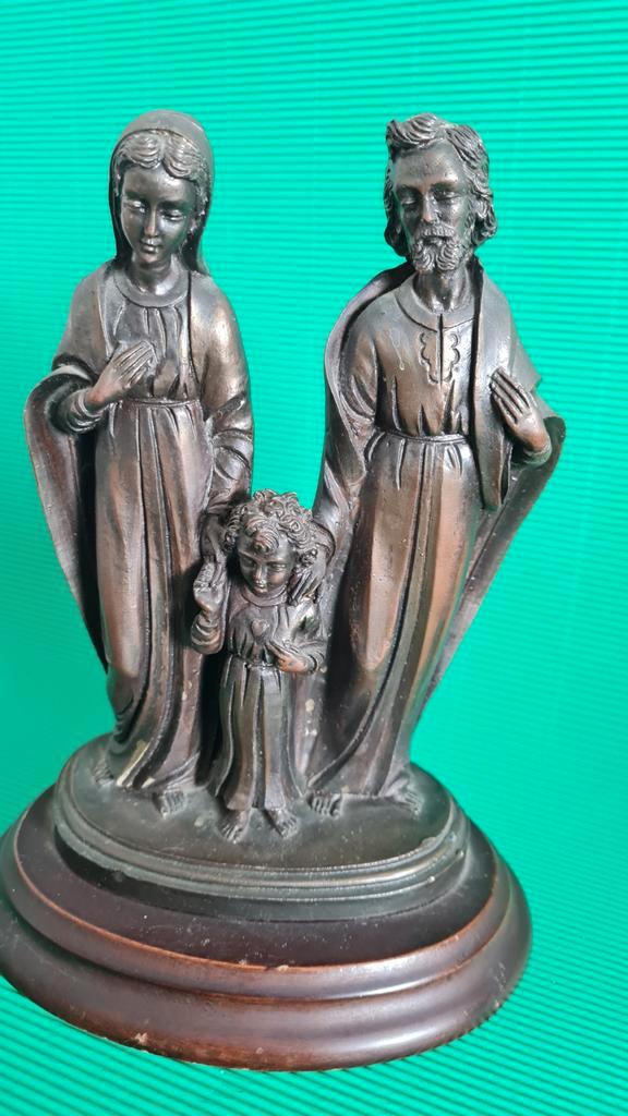 Heilige Familie beeld op eiken voet, Antiek en Kunst, Antiek | Religie, Ophalen of Verzenden