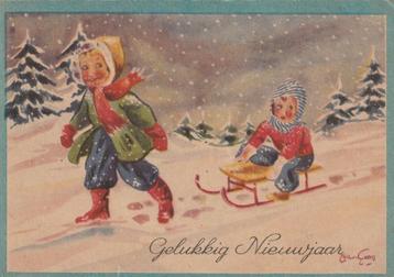 MEISJE SNEEUW KERST TEKN J V GEEN ZEER MOOI OUDE KAART KJ384 beschikbaar voor biedingen