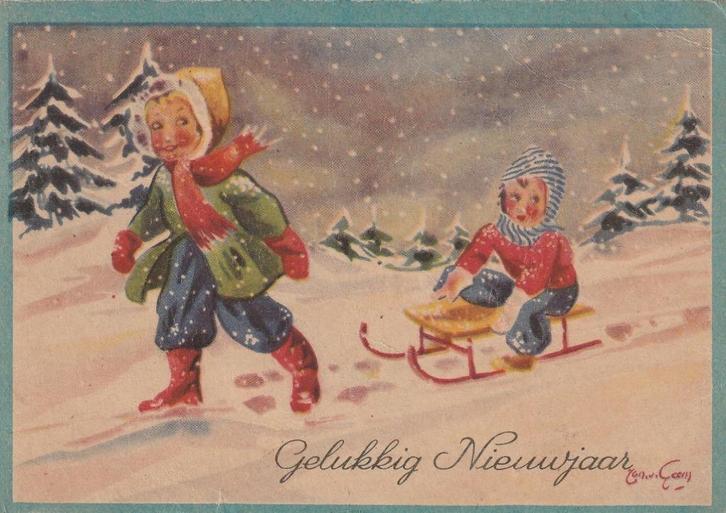MEISJE SNEEUW KERST TEKN J V GEEN ZEER MOOI OUDE KAART KJ384, Verzamelen, Ansichtkaarten | Themakaarten, Ongelopen, 1940 tot 1960