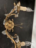 Twee koperkleurige wandlampjes met pegels, Huis en Inrichting, Lampen | Wandlampen, Ophalen of Verzenden, Gebruikt, Glas