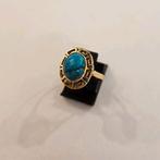 Vintage 14 karaats gouden ring bezet met Turquoise geelgoud, Sieraden, Tassen en Uiterlijk, Ringen, Ophalen of Verzenden, Zo goed als nieuw
