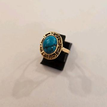 Vintage 14 karaats gouden ring bezet met Turquoise geelgoud beschikbaar voor biedingen