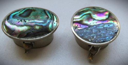 Pildoos Abalone schelp~Verzilverd Pillendoosjes~Alpaca, Verzamelen, Overige Verzamelen, Gebruikt, Ophalen of Verzenden