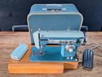 vintage retro blauwe Sertosa zig-zag naaimachine in koffer, Antiek en Kunst, Ophalen