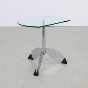 Postmodern Side Table in Metal & Glass, 1980s beschikbaar voor biedingen