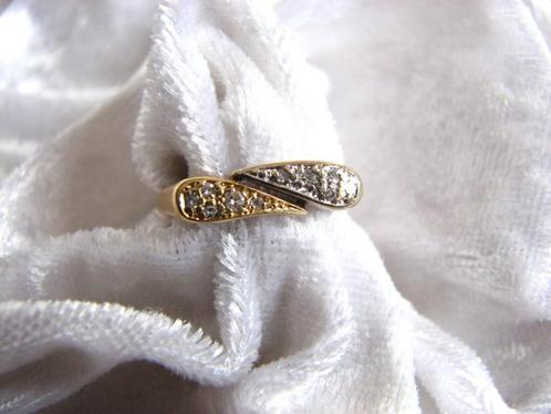 Mooie 14 Karaat Wit met Geel Gouden Ring met Briljantjes, Sieraden, Tassen en Uiterlijk, Antieke sieraden, Ring, Goud, Met edelsteen