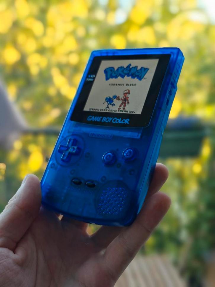 Gameboy Color IPS - Clear Blue, Spelcomputers en Games, Spelcomputers | Nintendo Game Boy, Refurbished, Game Boy Color, Ophalen of Verzenden
