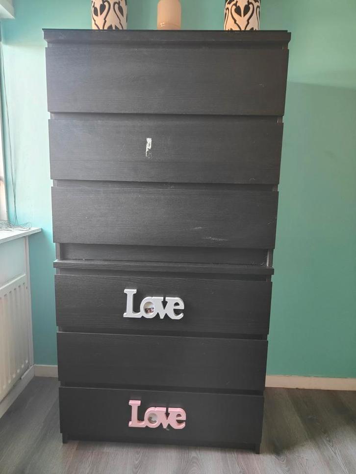 2x Ikea malm ladekast 3 lades, zwart, Huis en Inrichting, Kasten | Ladekasten, Gebruikt, 3 of 4 laden, Ophalen