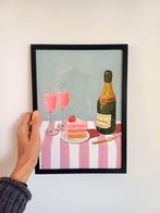 Modern stilleven schilderij met champagne en taart, Antiek en Kunst, Kunst | Schilderijen | Modern, Ophalen of Verzenden
