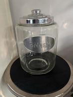 Grote glazen pot Snack /Koekjespot met deksel, zilverkleurig, Huis en Inrichting, Ophalen of Verzenden, Zo goed als nieuw, Glas