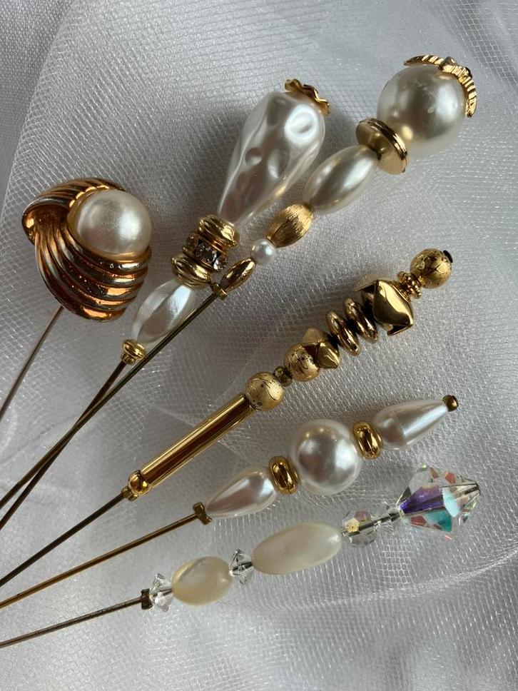 Hoedenspelden - hoedenpin 6 stuks, Sieraden, Tassen en Uiterlijk, Antieke sieraden, Overige typen, Overige materialen, Ophalen of Verzenden