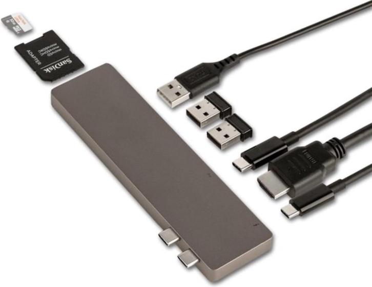 Adapter hub spacegrey 8 in 2 USB C voor MacBook Air / Pro, Computers en Software, Dockingstations, Nieuw, USB-hub, Laptop, Ophalen